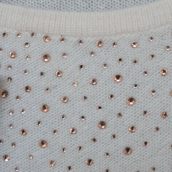 Chicos Cashmere Poncho Sweater Rhinestone Ivory Asymmetrical Wool Bedazzled - Picture 12 of 16